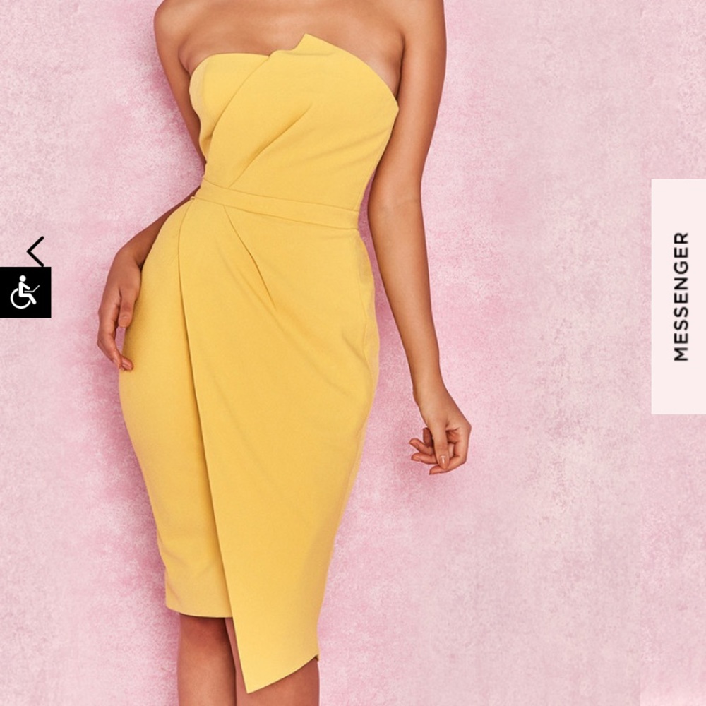 HOUSE OF CB UMA YELLOW FOLD MINI DRESS